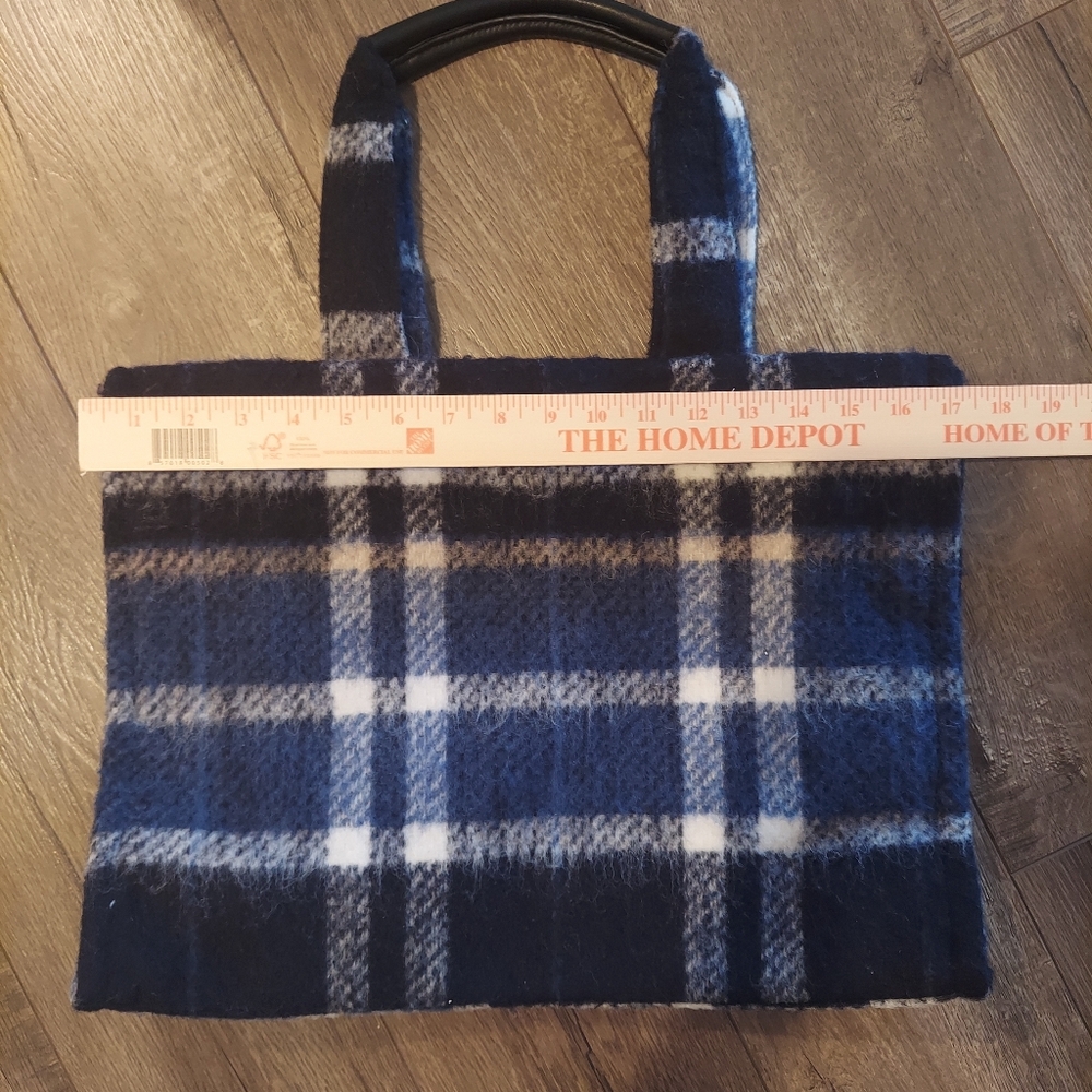 H&M Plaid Wool Tote Bag – Blue, Navy & White Check | Cozy Winter Purse - Picture 8 of 10